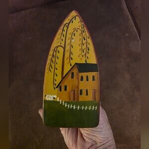 Vtg Hand-Painted Wood Iron Recipe Note Card Holder Primitive Folk Art 5.5x3.5